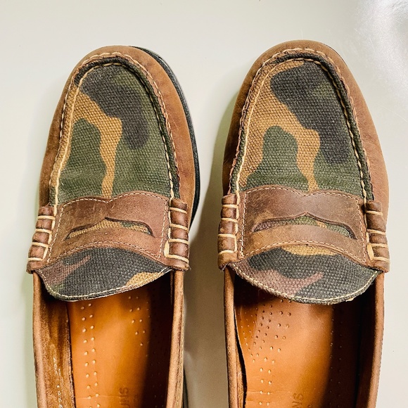 G.H. Bass Brown Leather & Camo Weejuns Penny Loafers Men's 8.5 D Shoes - Picture 13 of 16